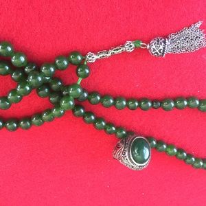 Jade stone  bead with silver ring